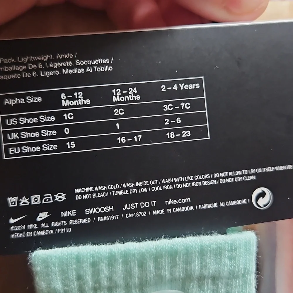 NIKE SWOOSH 6PK INFANT ANKLE SOCKS: NEW IN PACK: SIZE 6-12 MTH